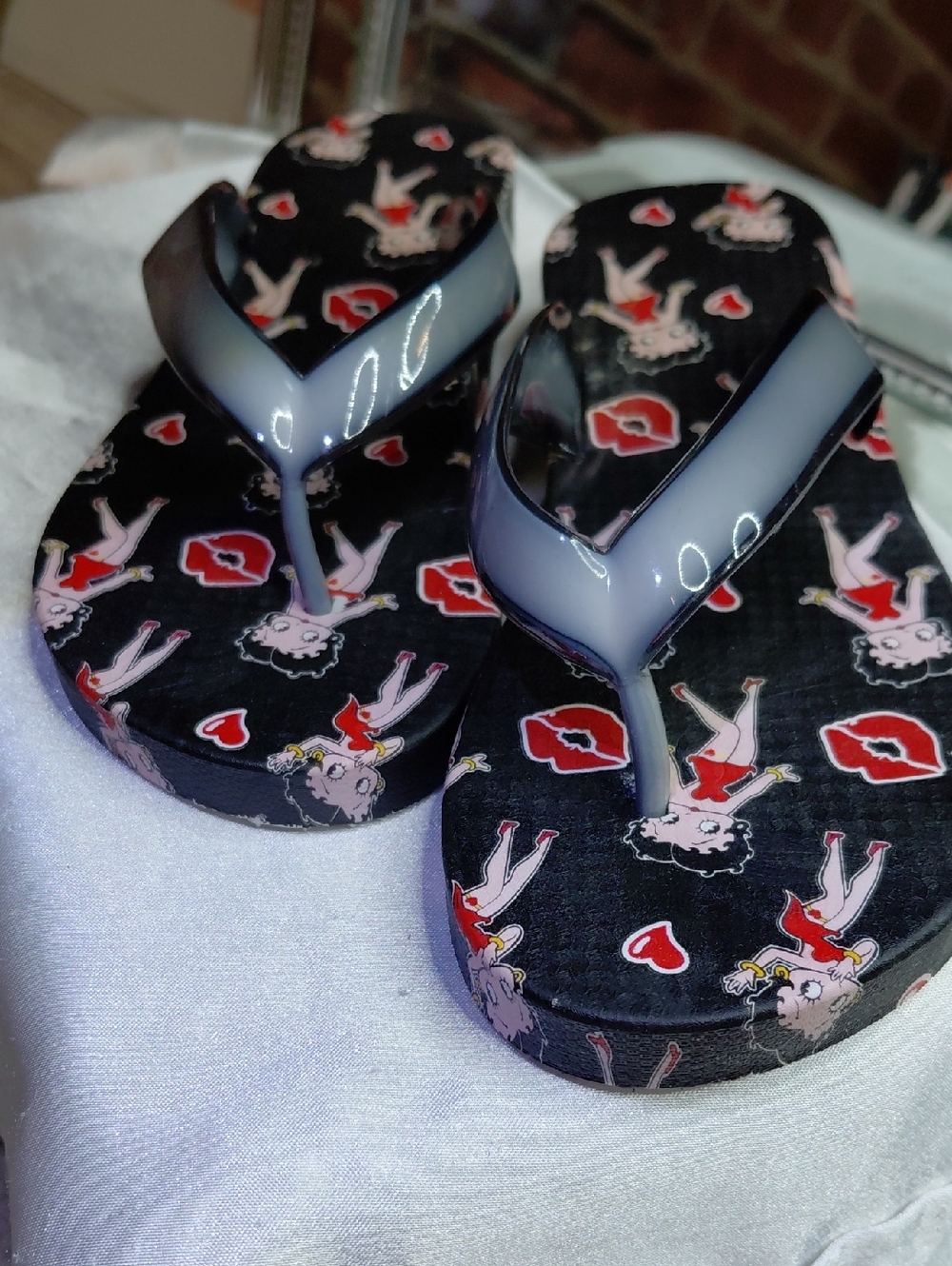 Betty Boop Black Red Patterned Flip Flops